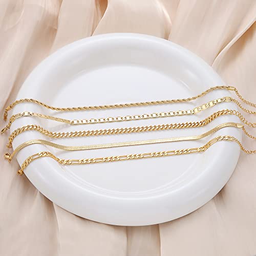 Picuzzy Gold Ankle Bracelet For Women, 14K Gold Plated Anklet For Women Waterproof Rope Cuban Link Figaro Chain Anklet Set Dainty Anklets For Women Non Tarnish Layered Jewelry Gifts #TOP5