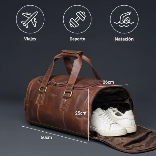 Bolsa de viaje con compartimento para zapatos STILORD de piel auténtica 3