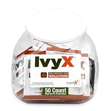 CoreTex Ivy X Pre-Contact Poison Ivy Wipes - Fishbowl Pack of 50 Single-Use Barrier Wipes to Help Prevent Itchy Rashes - Also Works on Poison Oak & Sumac Oils - Quick Dry & Chalk-Free Formula