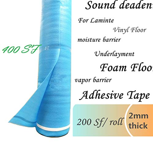 400 Sqft 2mm Underlayment for Laminate Flooring 3in1 Vapor Barrier Flooring Underlayment w/Overlap