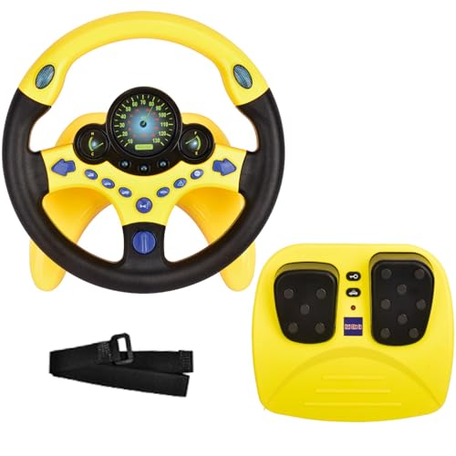RedCrab Steering Wheels with Brake and Gas Pedals Toy for Kids,Simulated Driving for Toddlers with Light&Music, Pretend Driving Seat Toys, Baby Electric Early Learning Educational Toys (Yellow)