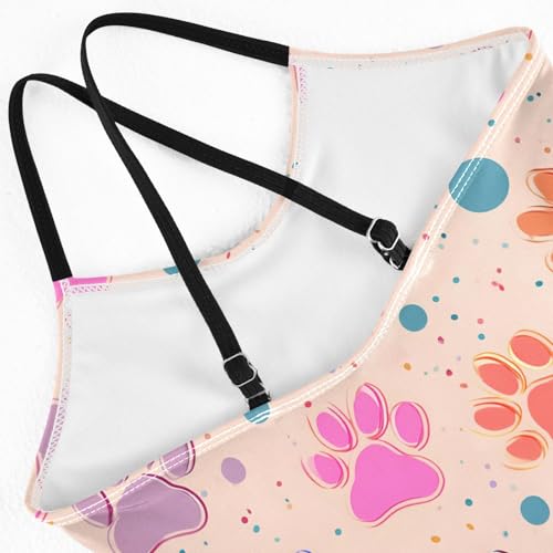 Rainbow Footprint Pattern Girls Swimsuit One Piece Bathing Suit Beach Swimwear with Adjustable Straps 3-10Years4