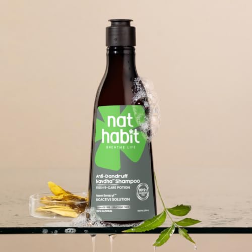 Image of Nat Habit Anti-Dandruff Navdha Shampoo | Clinically Proven 99.9% Dandruff Removal | FlakeZero Technology with 5% Beracyl | Neem, Green Tea & Bhringraj | Sulfate & Silicone Free | 250ml
