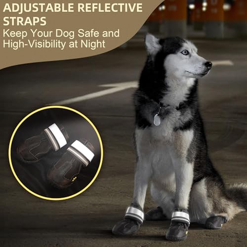 PVUEL Hundeschuhe Pfotenschutzschuhe,4 Stück atmungsaktive Hundeschuhe mit Rutschfester Sohle, Reflektierende Schnallen,für kleine mittelgroße Hunde geeignet, Outdoor-Aktivitäten in Schwarz,Größe 1