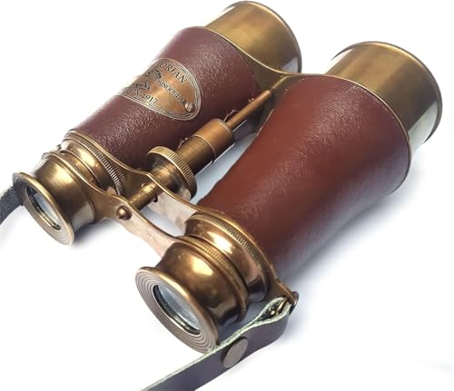 Binoculares de latón sólido antiguos de 6 pulgadas con correa ajustable miniatura 1