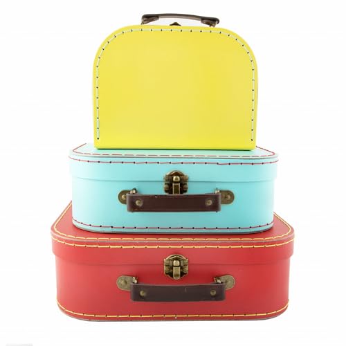 Set di 3 valigette in stile retrò, colori brillanti