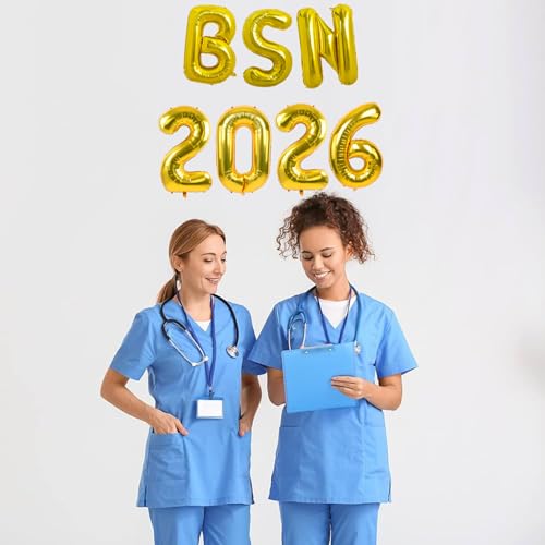Image of TONIFUL 2026 Nurse Graduation Decorations Gold BSN 2026 Balloons 16 Inch BSN 2026 Graduation Balloons Class of 2026 Congrats Nurse Balloons Decorations 2026 Nursing Graduation Party Supplies