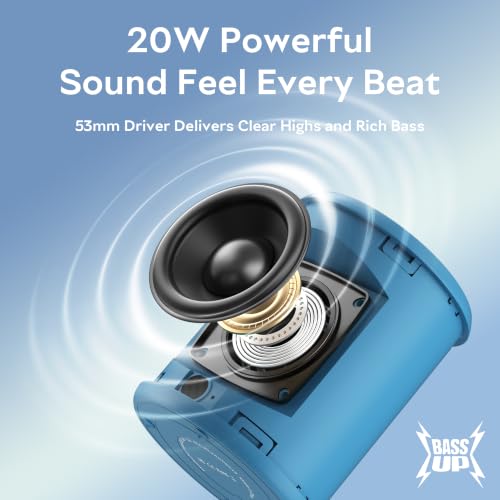 Image of Portable Bluetooth Speaker,IPX7 Waterproof Wireless Speaker with 20W Loud Stereo Sound,15H Playtime & Beat-Synced RGB Light, Small Outdoor Speaker for Shower,Pool,Beach,Hiking,Gifts(Cerulean)
