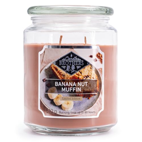 Candle-Brothers Große Duftkerze im Glas mit Deckel | Banana Nut Muffin | Duftkerze Süß | Kerze 2 Docht | Kerze lange Brenndauer | Geschenk für Frauen Candle-Brothers Große Duftkerze im Glas mit Deckel | Banana Nut Muffin | Duftkerze Süß | Kerze 2 Docht | Kerze lange Brenndauer | Geschenk für Frauen