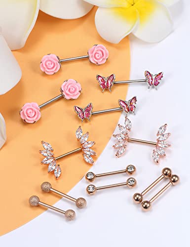 Vsnnsns 14G Nipple Rings For Women Stainless Steel Butterfly Nipple Rings Flower Nipple Piercing Jewelry Cz Nipple Rings Surgical Steel Nipple Jewelry Barbell Body Piercing Jewelry Rose Gold #TOP2