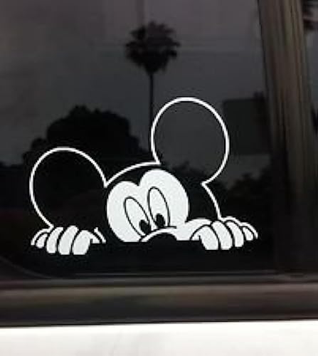Auto Sticker - Mickey Peeking Disney Character - Window Decal For Car Truck Suv Motorcycle - 5' Tall (White 01)