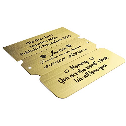 Size: 3\" W x 1\" H, Personalized, Custom Engraved, Brushed Gold Solid Brass Plate Picture Frame Name Label Art Tag for Frames, with Adhesive Backing or Screws - Indoor use only - Thumbnail 2
