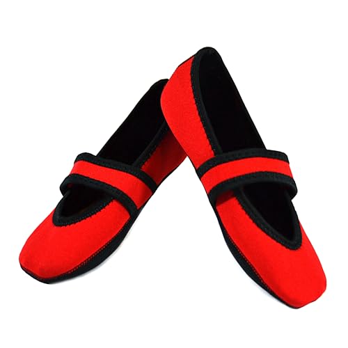 Nufoot Betsy Lou Women's Slippers, Foldable, Flexible Flats, Slipper Socks, Travel Slippers, Exercise Shoe, Dance Shoe, Yoga Socks, House Shoes, Indoor Shoes, Red, X-Large