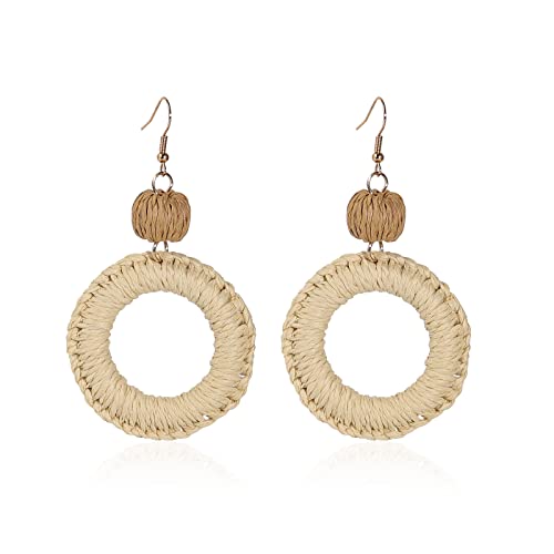 Pingyongchang Rattan Dangle Drop Earrings for Women Handmade Bohemia Lightweight Braid Straw Wicker Raffia Earrings Boho Summer Beach Jewelry Gifts