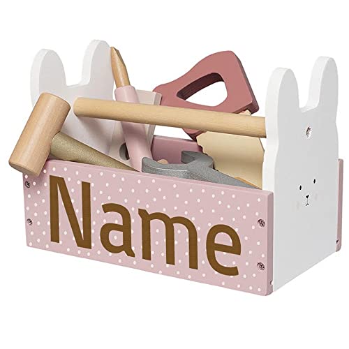 Werkzeugkiste Werkzeugkasten aus Holz Hase personalisierbar mit Name Baby Geschenk mit Gravur