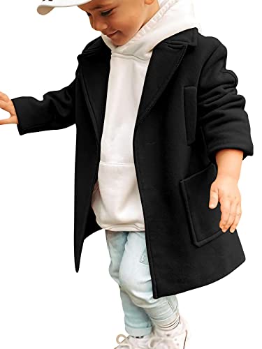 Gafeng Kids Toddler Boys Wool Blend Trench Coat Long Sleeve Mid Length Pea Overcoat Outerwear2