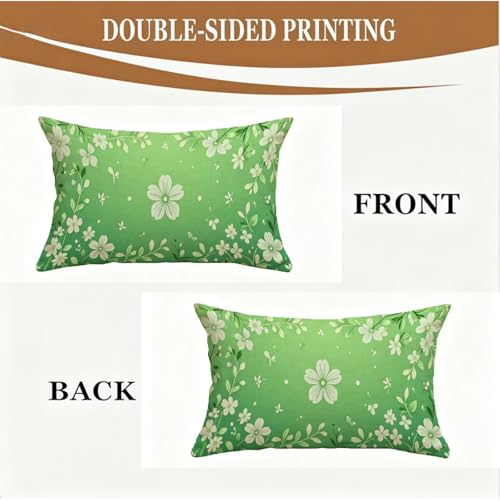 Housse de coussin imperméable 40x70 cm verte en lin géométrique double face