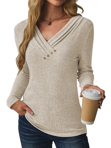 Women Long Sleeve Tunic Tops for Leggings V Neck Button Loose T Shirts 2025 Fall Dressy Casual Blouse Sweatshirt Sweater2