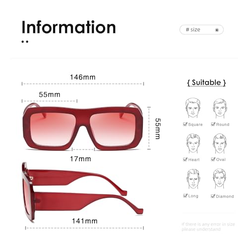 kimorn Sunglasses Womens Men Trendy Retro Sun Glasses Oversize Square Frame Shades K15713