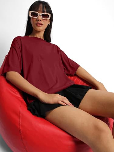 Image of JUNEBERRY Pure Cotton Drop Shoulder Oversized Baggy Fit Half Sleeve Plain Solid Round Neck Multicolor T-Shirt for Women & Girls (Pack of 2) (Sizes S-2XL)