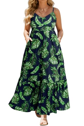 Plus Size Summer Dresses Beach Maxi Tropical Sun Hawaiian Boho Bohemian Flowy Party Spaghetti Strap Long Sundress Pockets