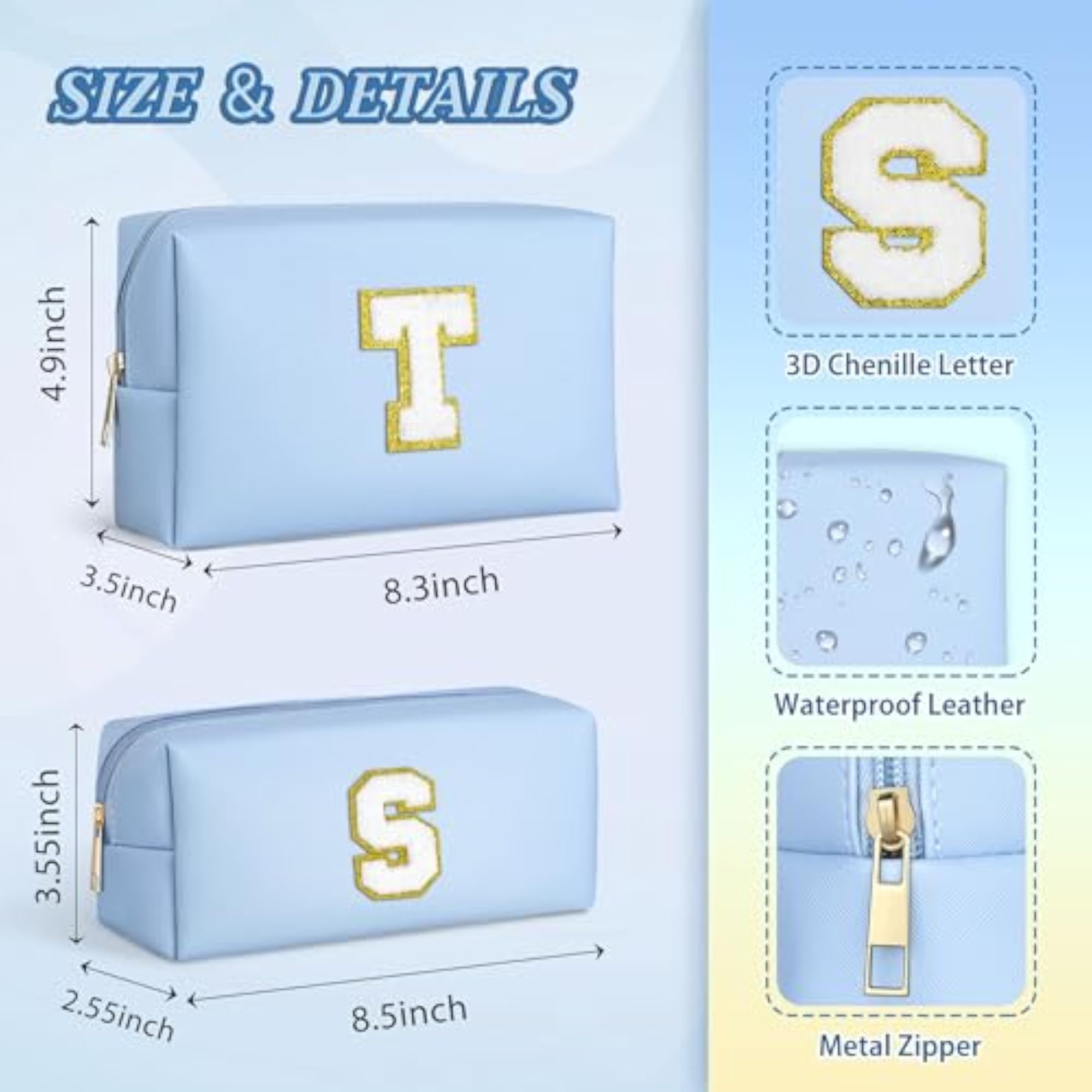 Personalized Initial Makeup Bag, Waterproof Travel Organizer