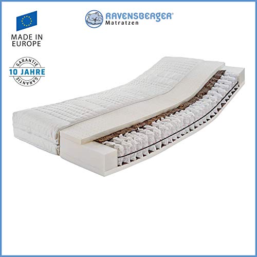 Ravensberger Matratzen® ERGOspring TFK 1000 | 7-Zonen Deluxe Tonnen-Taschenfederkernmatratze 1000 H2 (bis 95 kg) | Made IN Germany - 10 Jahre Garantie Bezug Tencel-Doppeltuch 100x200 cm