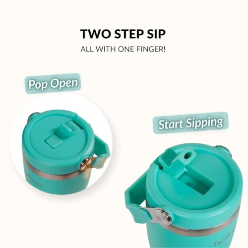 Image of Nestasia PopSip20 Stainless Steel Kids Tumbler (590 ml) - Insulated Sipper with Built-in Straw, Top Handle & Leakproof Lid | Water Bottle with Embossed Design for Adults, Travel & Gym (Aqua Splash)