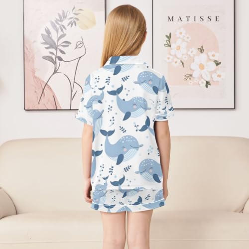 ALAZA Blue Painting Whale Pajamas Satin Pajama Set Short Sleeve Button Down Sleepwear4