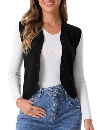 Image of Allegra K Vest Tops for Women Sleeveless Sweater V Neck Cropped Button Up Business Casual Knit Tank Tops