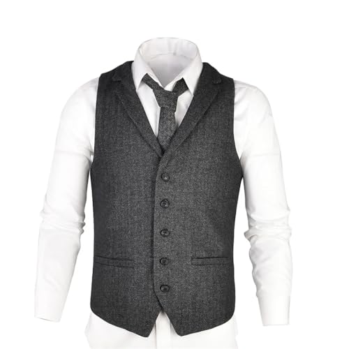 Men's Waistcoat Tweed Wool Blend Suit Vest Tailored Collar Dress Vests3