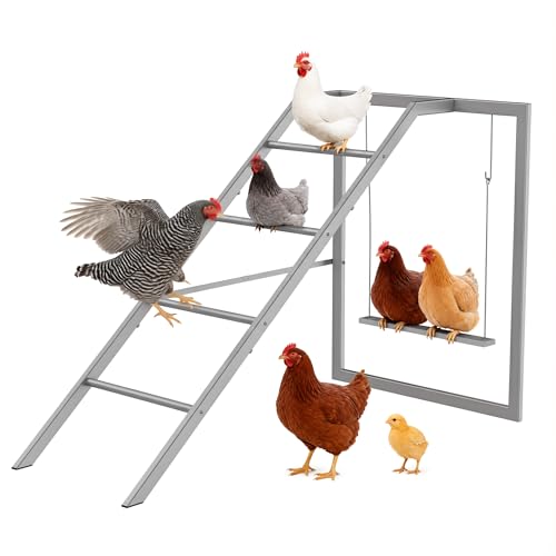 Chicken Roosting Bars with Ladder Chicken Perch Swing Roosting Bars for Chickens in Coop Playground Ladder for 6-8 Hens for Backyard Farm Poultry Grey