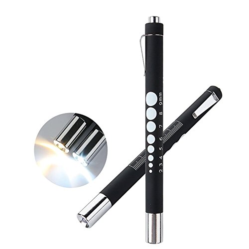 Pen Light,Glowseen Rubber Material Nurse Led Medical Penlight with Pupil Gauge for Nursing Doctors with Durable Batteries Free,(Warm White and Cool White) Black 2ct.