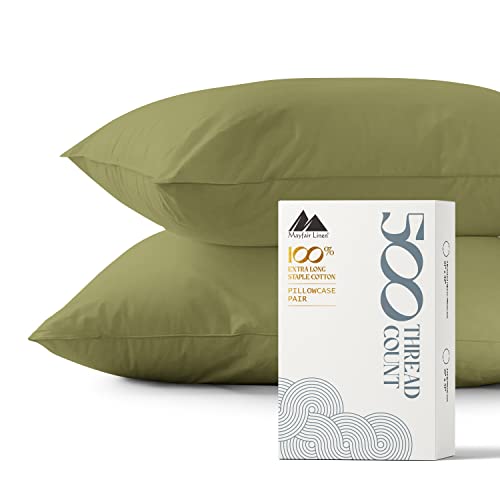 500 Thread Count 100% Cotton Pillow Cases Set Of 2 - Natural Cooling King Pillow Cover For Sleeping, Quality Like Egyptian Cotton Pillowcases, Soft & Silky Sateen Weave Bed Pillows Case, Sage Green #TOP7