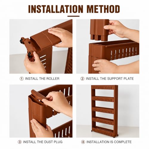 Image of JD FRESH 2-Tier Slim Rolling Storage Organizer Rack /Fridge Side Storage Rack /Plastic Trolley Storage Stand with Wheels /Floor Standing Cabinet for Bathroom and Kitchen Corner Area (Brown)