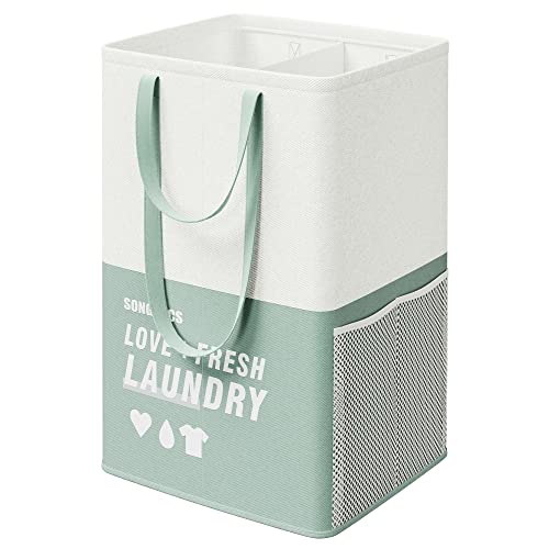 SONGMICS Laundry Baskets, Laundry Hamper with 2 Compartments, 23.8 Gallon (90L) Set of 2 Collapsible Water-Repellent Clothes Hampers, Tall Laundry Bag for Bedroom Bathroom, Dark Gray ULCB209