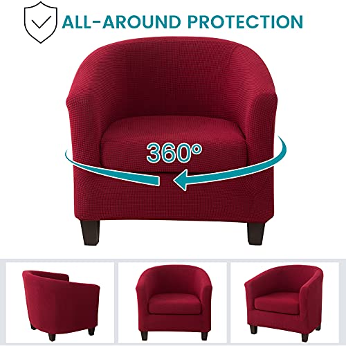 Polaire Housse de Fauteuil Club Ensemble de Deux Pièces Polaire Housse de Fauteuil de Club-Très Extensible Housse de Fauteuil Salon Fauteuil Cabriolet Tub Chair avec Housse de Coussin(Vin Rouge,1) - Image 7