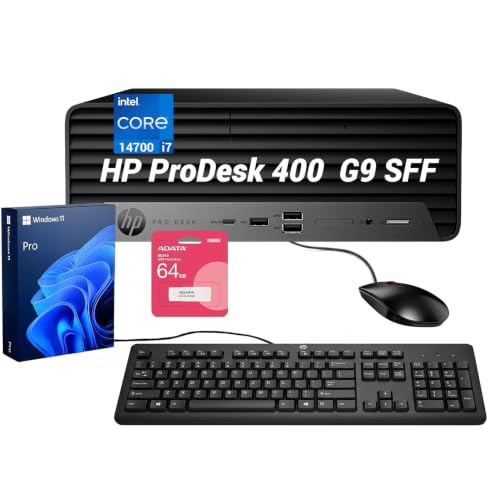 Image of HP ProDesk 400 SFF Business Desktop, Intel Core i7-14700, 32GB DDR5, 1TB SSD, Wi-Fi, HDMI, DisplayPort, USB-C, RJ-45, Support Up to Dual Displays, Wired Keyboard & Mouse, Win 11 Pro, w /Bundle
