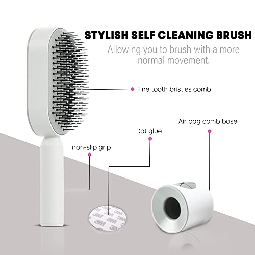 Self Cleaning Hair Brush - New 3D Air Cushion Massager Brushes Airbag Massage Comb Brush Detangler | Detangling Anti Static Hairbrush Cleaner For Men And Women (White) #TOP1