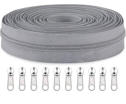 Image of Zipper Roll (Number : 5) 5 Meter with 10 Zip Puller - Two Way Open-Ended Nylon Zipper (Silver, 5 Meter)