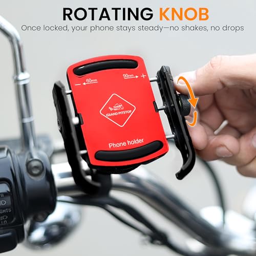 Image of GRAND PITSTOP Bike Mobile Holder | (Red - Jaw Grip, 360 Rotation) | Strong Aluminium Clamp for Motorcycle, Scooter | Secure Phone Mount | Ideal for Navigation & Riding