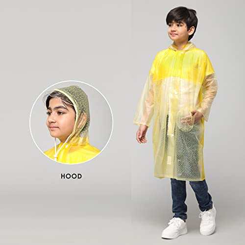 Image of THE CLOWNFISH Polyester Drench Dew Series Unisex Kids Waterproof Single Layer Pvc Standard Length Longcoat /Raincoat With Adjustable Hood.