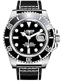 LOREO Mens Silver Stainless Steel Sapphire Glass Black Rotating Bezel Men's Automatic Watch