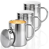 APACALI Juego de 3 tazas de acero inoxidable de 400 ml, taza de café de doble pared con tapas, tazas de camping de acero inoxidable, tazas de café de metal con asas para bebidas frías o calientes