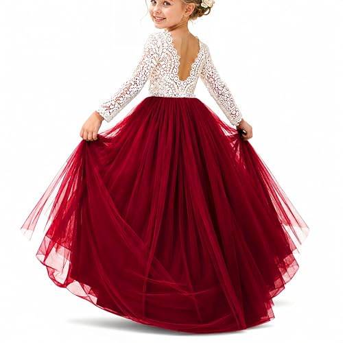 Image of Topmaker Flower Girl Dress for Toddler Baby Girls,Lace Tulle Dress for Wedding,Birthday Party,Photoshoot,Special Occasion