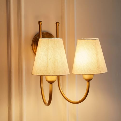 Image of Divine Trends Double Hockey Wall Light Antique Brass Finish with Off White Shade for Living Room, Bedroom, Home Decoration Wall Lamp - Pack of 1