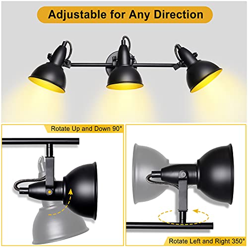Image of HiBay Retro LED Ceiling Spot Lights Fixtures, 3-Light Flexible Track Lighting Kit Black, Directional Spotlight for Kitchen Bedroom Dining Room, Candelabra E12 Base (No Bulbs)
