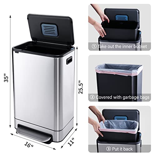 Caneca de basura rectangular acero inoxidable 50 litros miniatura 3