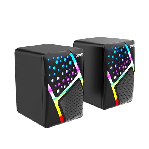 Image of Jedel 2x6W Gaming PC Speaker with RGB Lights, USB Powered Laptop Speaker, 3.5mm AUX Wired Stereo Computer Speaker for Desktop & Laptop, 20Hz-20kHz, Constellation S527 Black