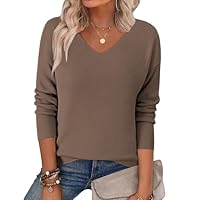 Zeagoo Pullover Damen Elegant Strickpullover Langarm V-Ausschnitt Lässiges Stricken Pulli Winter Sweatshirt Einfarbig Oberteile Braun M